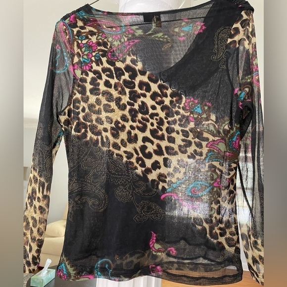 Lynn Ritchie women. 100% silk sheer black, Leopard, paisley print, cow neck . L - Picture 2 of 3